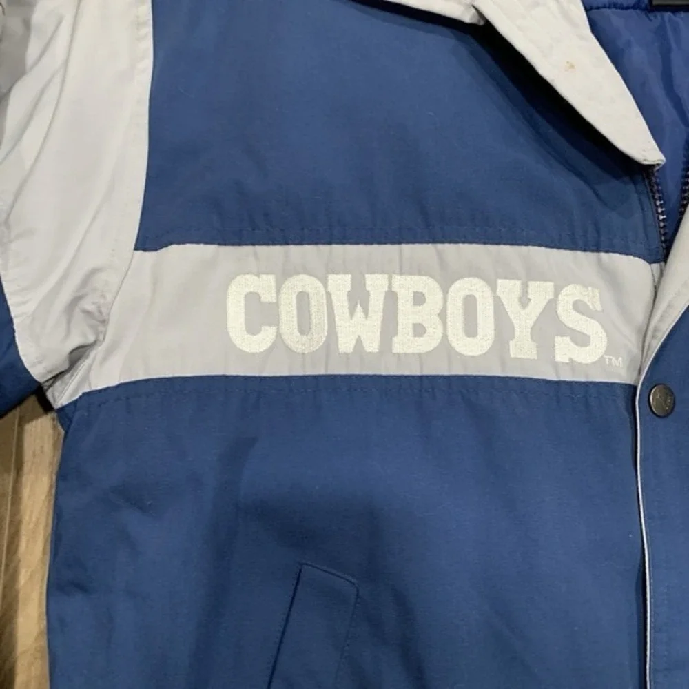 Vintage Dallas Cowboys NFL Logo 7 Puffer Coat Jacket Men's M Blue Gray‎ 90s